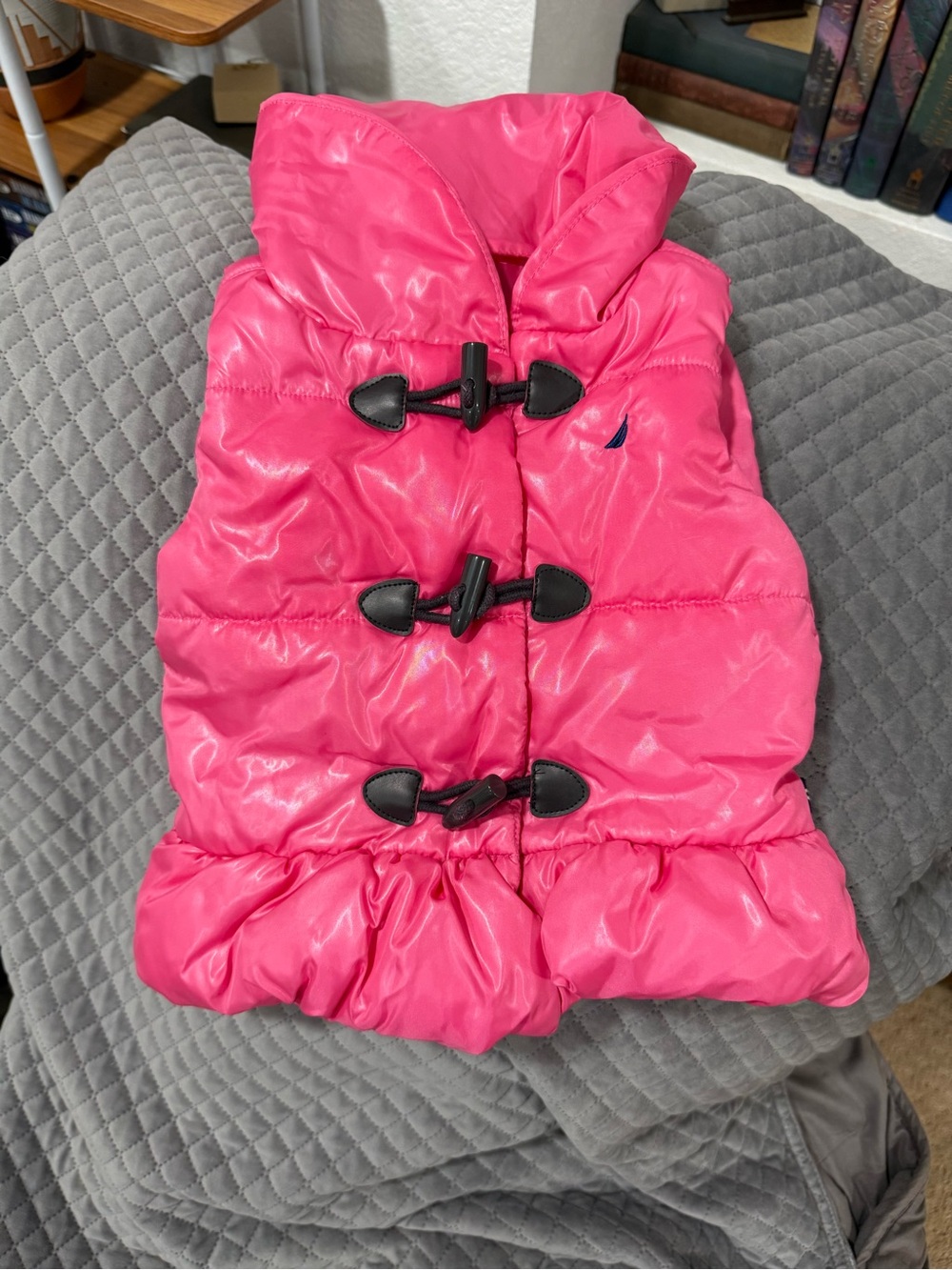 Nautica Baby 12M Hot Pink Hooded Puffer Vest Toggle Ruffle